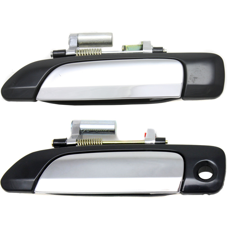 CIVIC 01-05 FRONT AND REAR DOOR HANDLE LH, Outside, Set of 4, Chrome Lever+Smooth Black Housing, Sedan